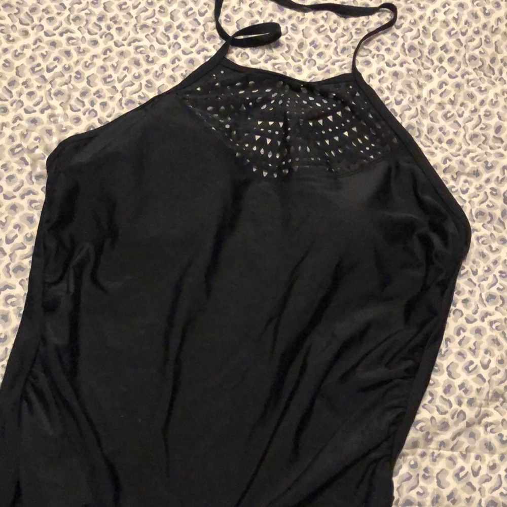 Black cutout halter swim suit